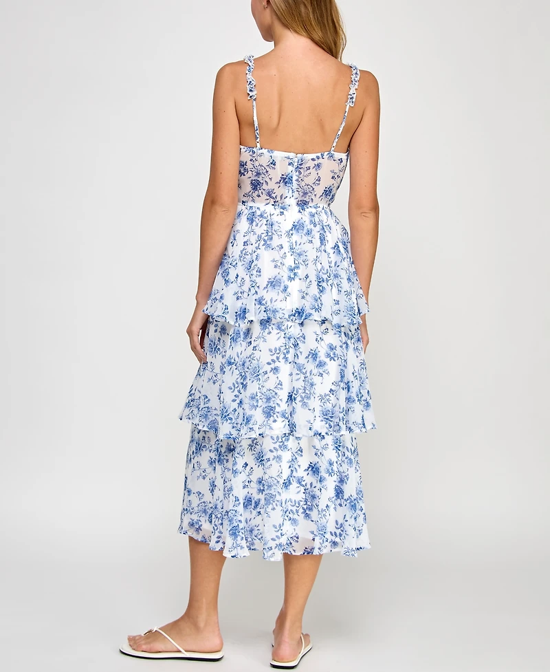 Trixxi Juniors' Tiered Floral-Print Midi Dress
