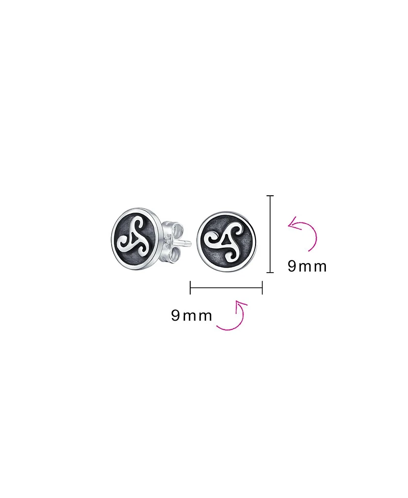 Bling Jewelry Ancient Circle Round Disc Spiral Small Celtic Irish Trinity Symbol Triskele Stud Earrings Oxidized Sterling Silver