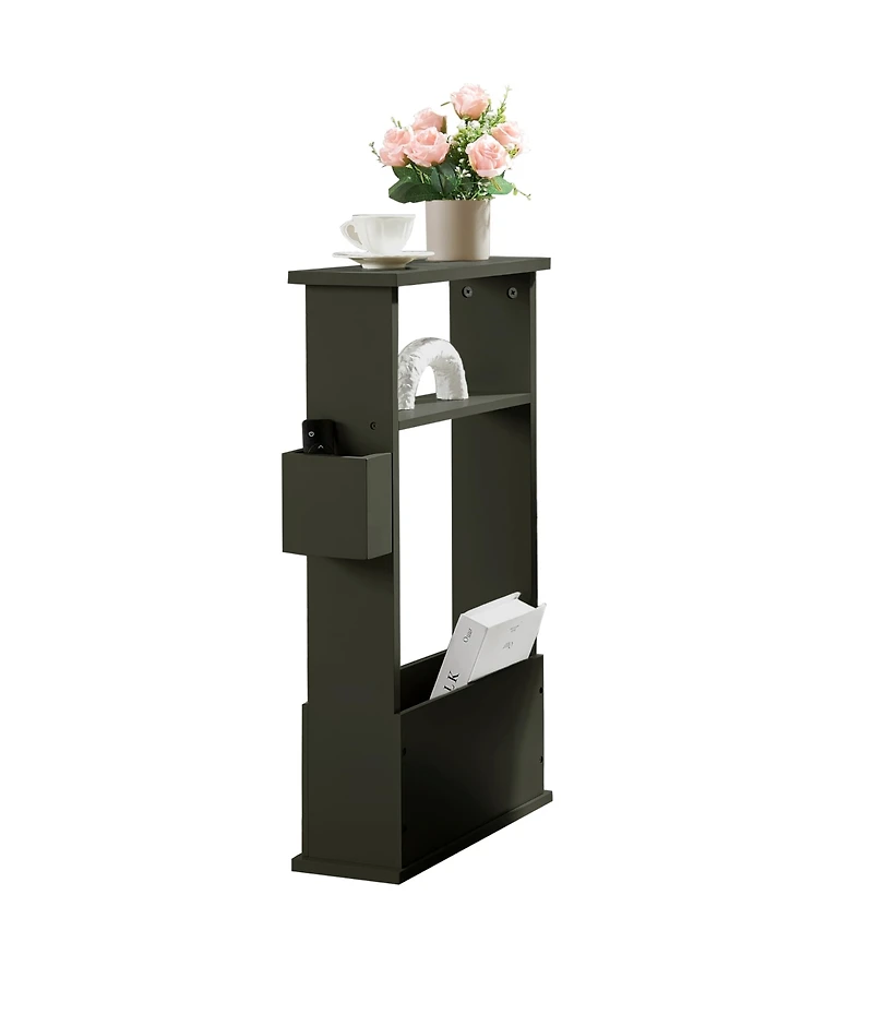 Kings Brand Furniture Zeke Narrow Side Table with Storage Shelf - Modern Sofa End Table, Small Nightstand Magazine Rack