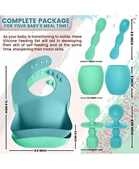 Sperric Toddler Silicone Feeding Set Led Weaning Utensils, Silicone Bibs Feeding Cups Smooth Waterproof Material For Practical Eating