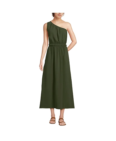 Lands' End Women's Creaseless One Shoulder Midi Dress