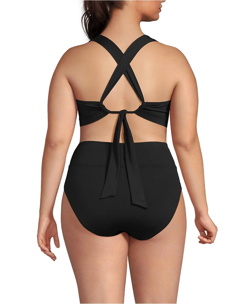 Lands' End Plus V-Neck Bikini and High Waisted Bottom Swimsuit Set