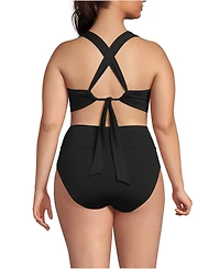 Lands' End Plus V-Neck Bikini and High Waisted Bottom Swimsuit Set