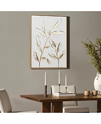 LuxenHome White with Gold Flower Canvas Framed Wall Decor