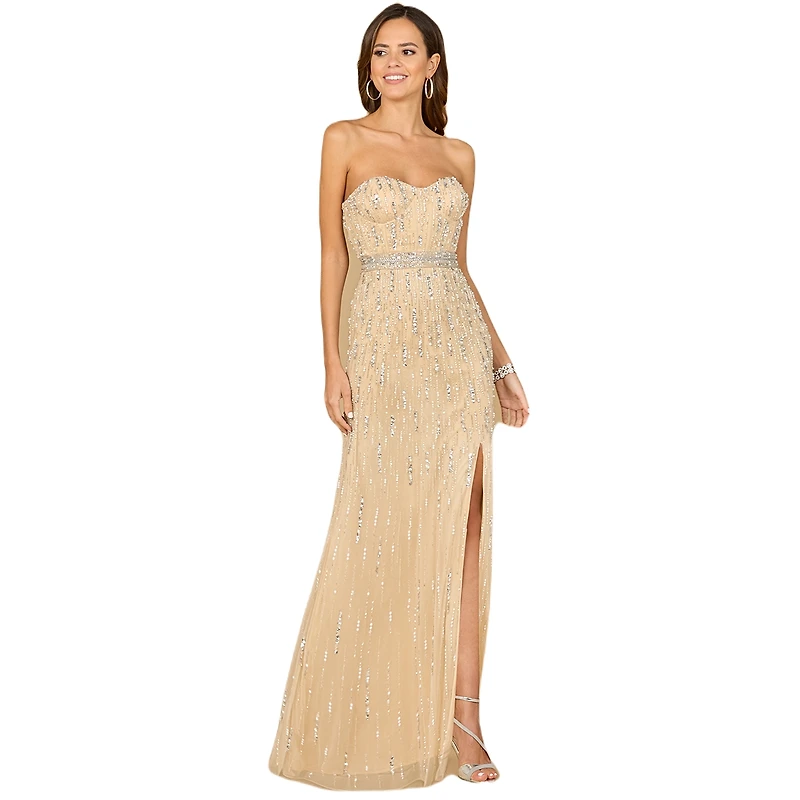 Lara Women's Strapless Beaded Gown with Slit - Outlet
