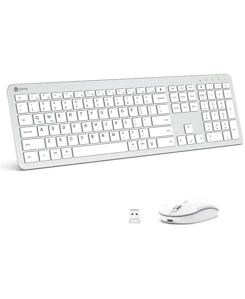 Wireless Keyboard and Mouse, GK08 White Keyboard Mouse Combo, Ergonomic, Quiet