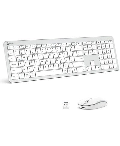Wireless Keyboard and Mouse, GK08 White Keyboard Mouse Combo, Ergonomic, Quiet