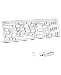 Wireless Keyboard and Mouse, GK08 White Keyboard Mouse Combo, Ergonomic, Quiet