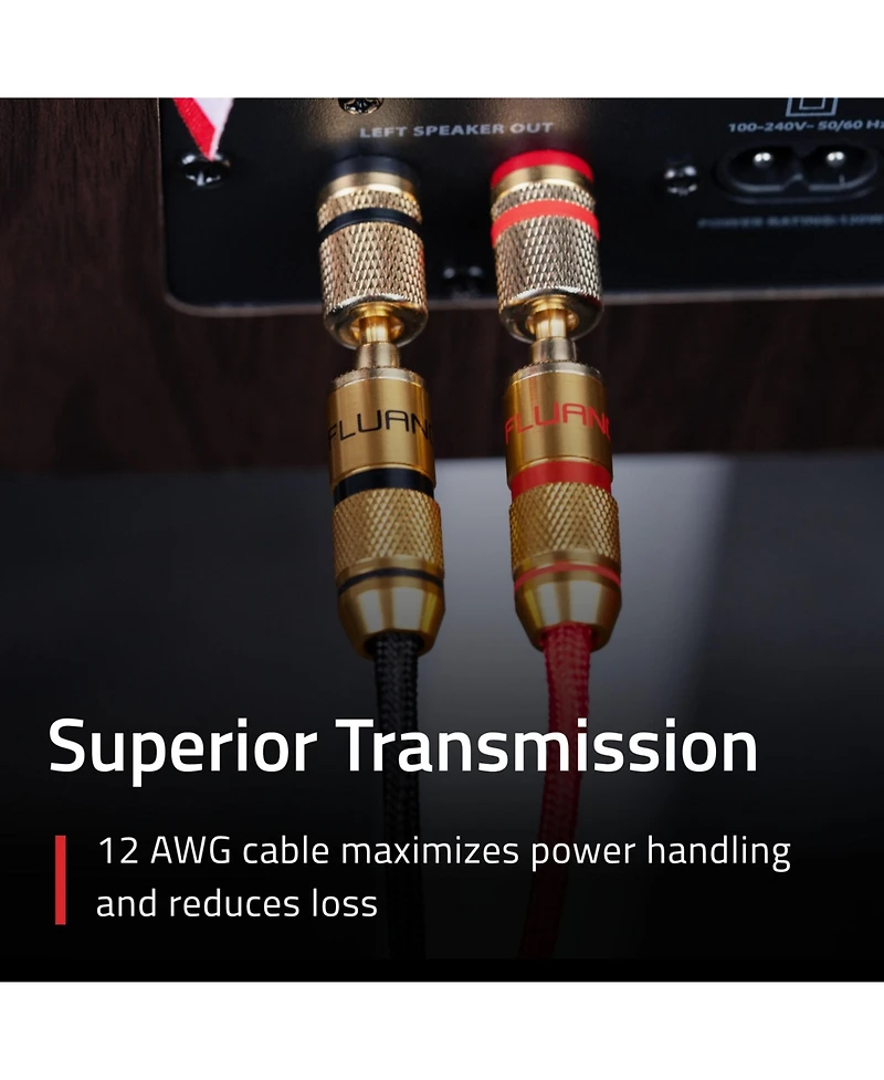 Fluance High-Fidelity 12 Gauge Speaker Wire with Dual Gold-Plated Banana Plugs, 12 Feet Oxygen-Free Pure Copper (Ofc) Cable, Nylon Braided Jacket (SW5
