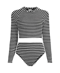 Lands' End Plus Crochet Long Sleeve Bikini Top and High Waisted Bottoms Swimsuit Set