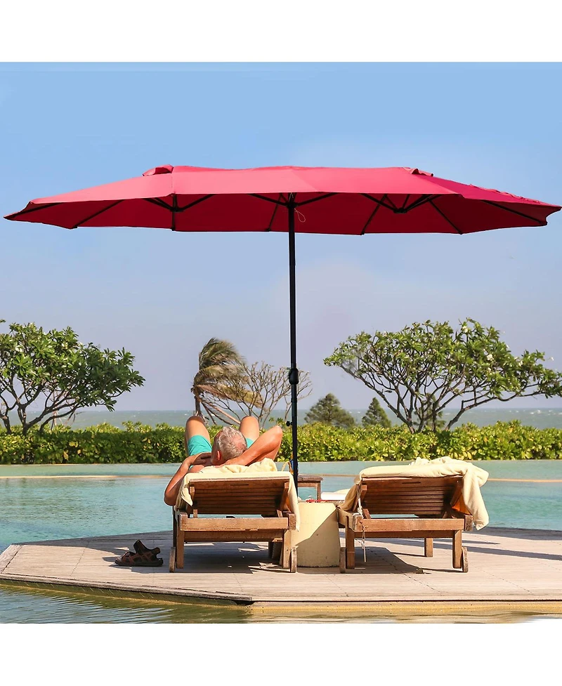 Gymax Outdoor Patio Umbrella 15' Market Umbrella Double-Sided with Crank
