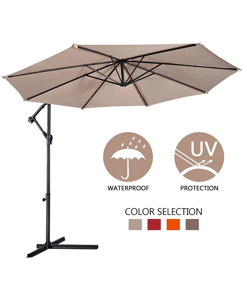 Gymax 10' Hanging Umbrella Outdoor Patio Market Banana Offset