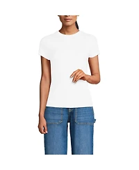 Lands' End Women's Drapey Rib Fitted Short Sleeve Mini T-Shirt