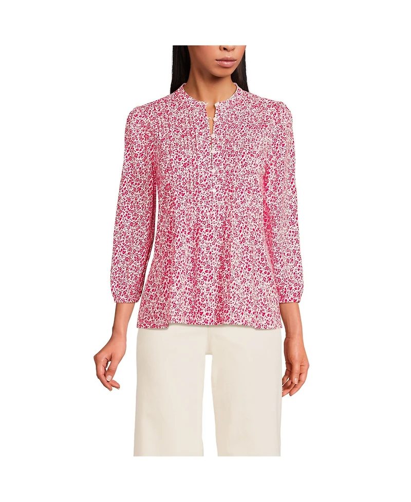 Lands' End Women's Lightweight Jersey Button Pintuck Top