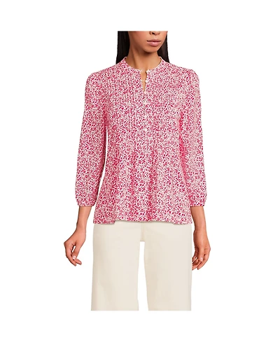 Lands' End Women's Lightweight Jersey Button Pintuck Top