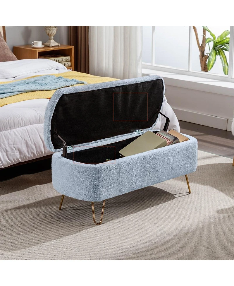 Modern Faux Fur Upholstered Storage Ottoman Bench with Metal Legs, Padded Seat for Entryway, Bedroom, or Hallway-The Pop Home