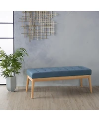 Mid Century Modern Upholstered Bench with Button Tufting and Birch Wood Legs for Dining Room, Hallway, or Office-The Pop Home