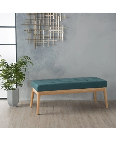 Mid Century Modern Upholstered Bench with Button Tufting and Birch Wood Legs for Dining Room, Hallway, or Office-The Pop Home