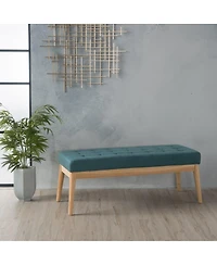 Mid Century Modern Upholstered Bench with Button Tufting and Birch Wood Legs for Dining Room, Hallway, or Office-The Pop Home