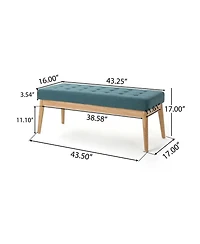 Mid Century Modern Upholstered Bench with Button Tufting and Birch Wood Legs for Dining Room, Hallway, or Office-The Pop Home