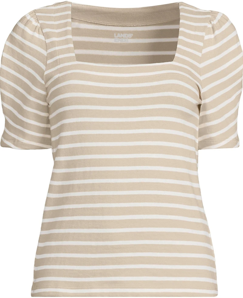 Lands' End Plus Puff Sleeve Mariner Square Neck Top