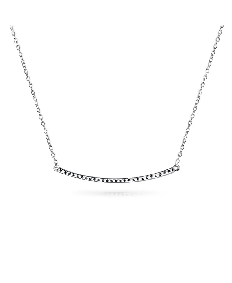 Bling Jewelry Minimalist Modern Cz Bar Sideways Pendant Necklace in Sterling Silver
