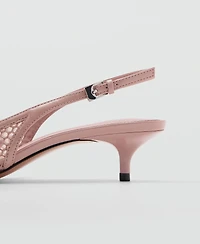 Mango Women's Mesh Decorative Ball Heel Shoes