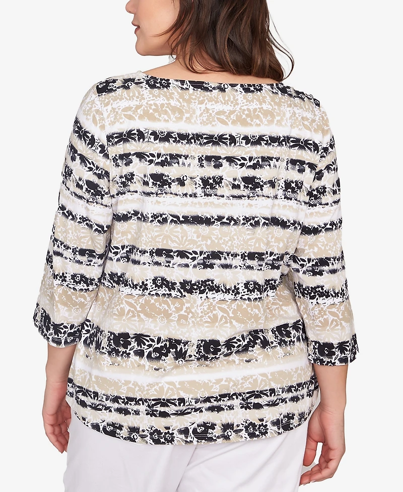 Ruby Rd. Plus Watercolor Floral Stripe Top