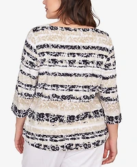Ruby Rd. Plus Watercolor Floral Stripe Top