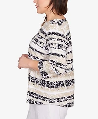 Ruby Rd. Plus Watercolor Floral Stripe Top