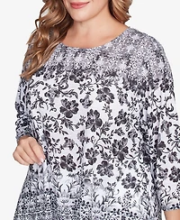 Ruby Rd. Plus Floral Ombre Border Sublimation Knit Top