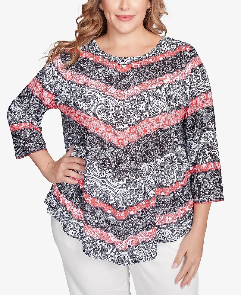 Ruby Rd. Plus Lace Chevron Sublimation Jersey Scoop Neck Top