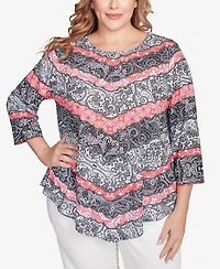 Ruby Rd. Plus Lace Chevron Sublimation Jersey Scoop Neck Top