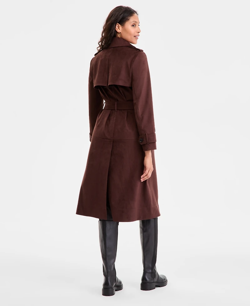 Bcbgmaxazria Women's Double Breasted Faux Suede Belted Trench Coat