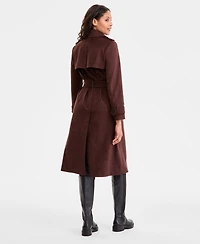 Bcbgmaxazria Women's Double Breasted Faux Suede Belted Trench Coat