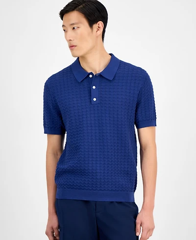 Alfani Men's Textured Sweater Polo Shirt, Exclusively at Macy's