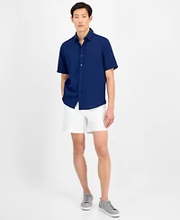 Alfani Men's Short-Sleeve Solid Textured Shirt, Created for Macy's