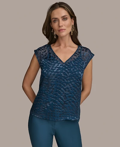 Donna Karan New York Women's Cap-Sleeve Silk-Blend Burnout Blouse