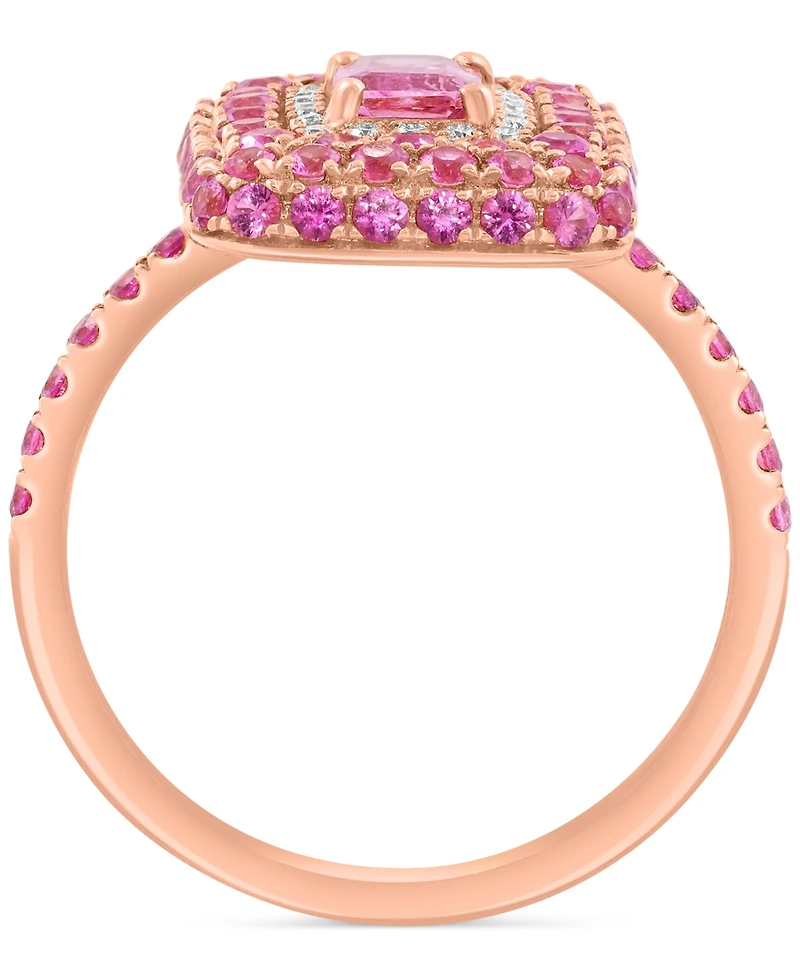 Effy Pink Sapphire (2-1/10 ct. t.w.) & Diamond (1/10 ct. t.w.) Octagon Multi Halo Statement Ring in 14k Rose Gold