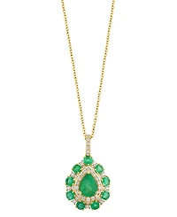 Effy Emerald (2 ct. t.w.) & Diamond (3/8 ct. t.w.) Pear Halo 18" Pendant Necklace in 14k Gold