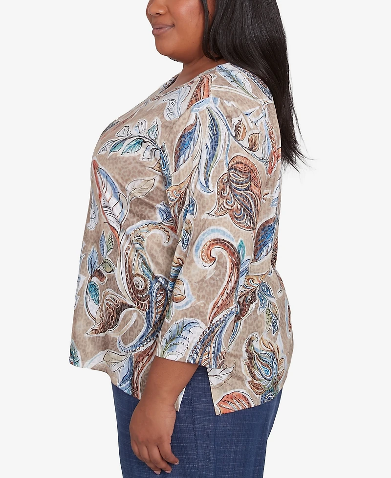 Alfred Dunner Plus Size Summer Solstice Twisted Crew Neck Paisley Top
