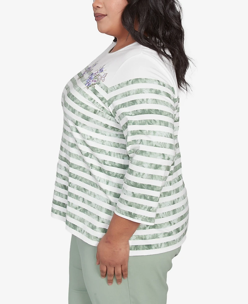 Alfred Dunner Plus Santa Fe Tie Dye Stripe Embroidered Top