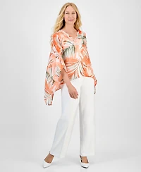 Kasper Women's V-Neck Printed Chiffon Poncho