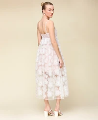 Avec Les Filles Women's Embroidered Beaded Mesh Dress