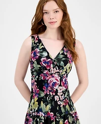 Connected Women's Floral Chiffon Tiered Sheath Dress