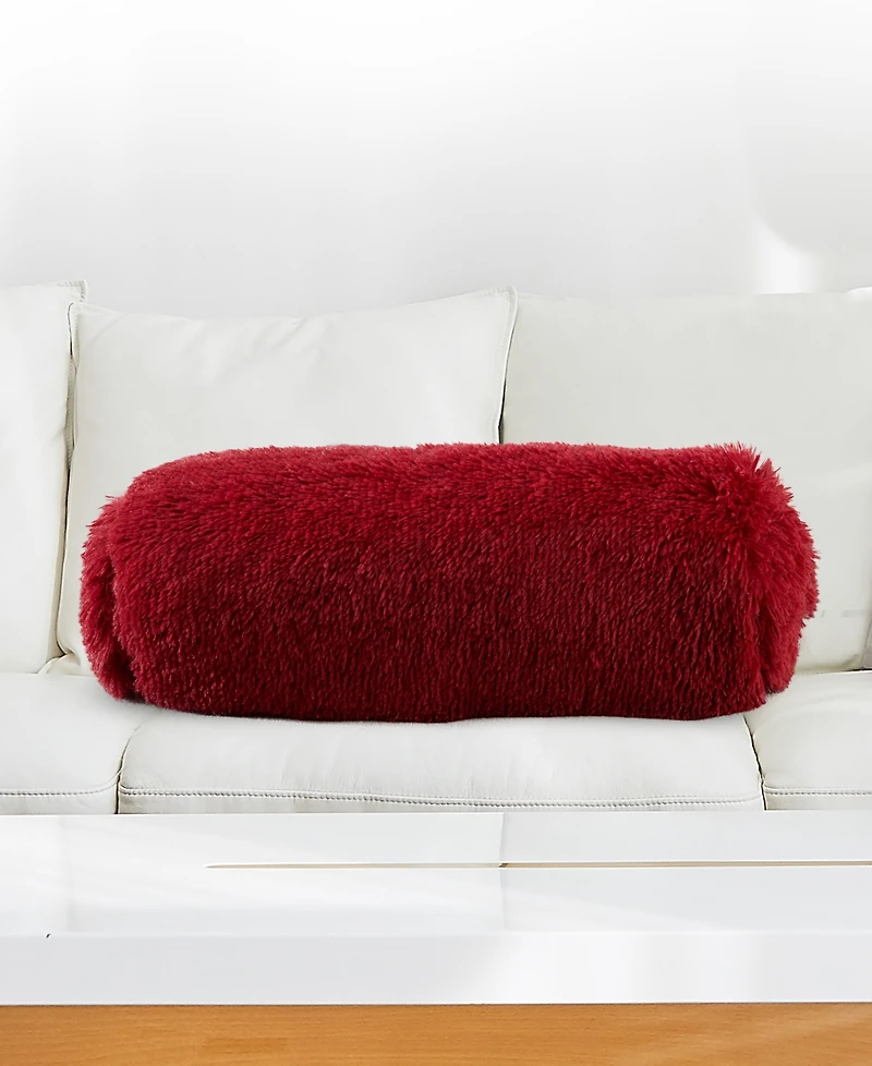 Cheer Collection Shaggy Bolster Decorative Pillow Set, 8" x 24"