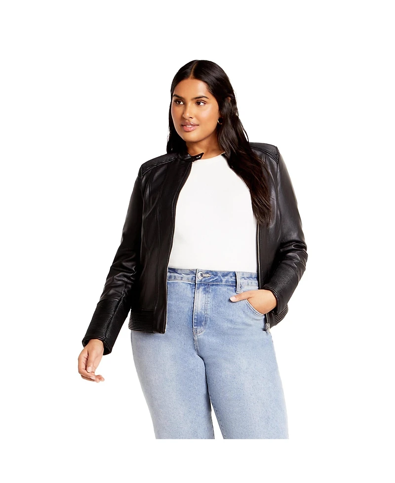 City Chic Plus Size Ribbed Biker Jacket