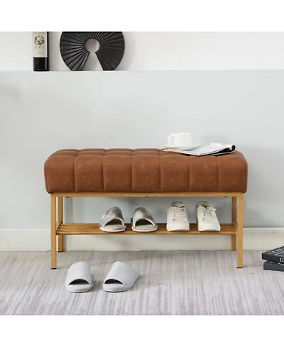 Streamdale Upholstered Shoe Bench with Shelf and Metal Legs, 300 Lb Capacity
