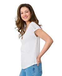 Cable & Gauge Women's Braided Crochet Trim Pleated Top