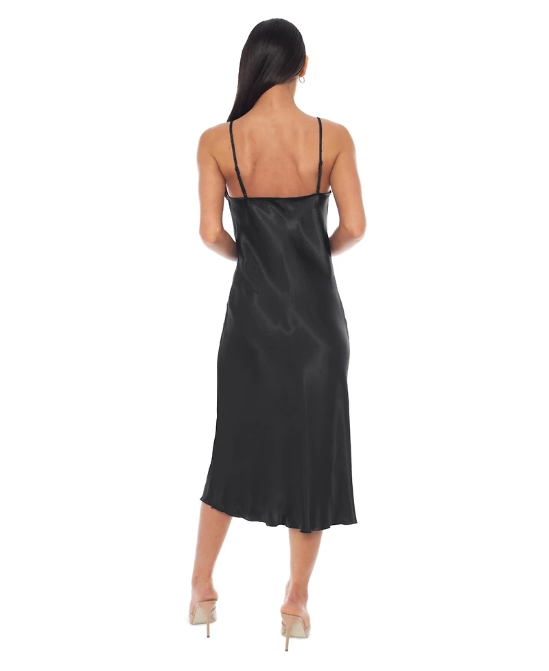 Bebe Women's Satin Slip Midi Dress with Lace Insert